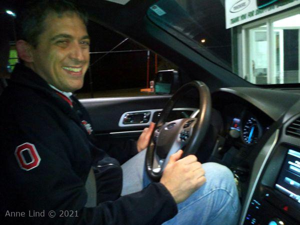 Brett squished from hauling doors in back of car