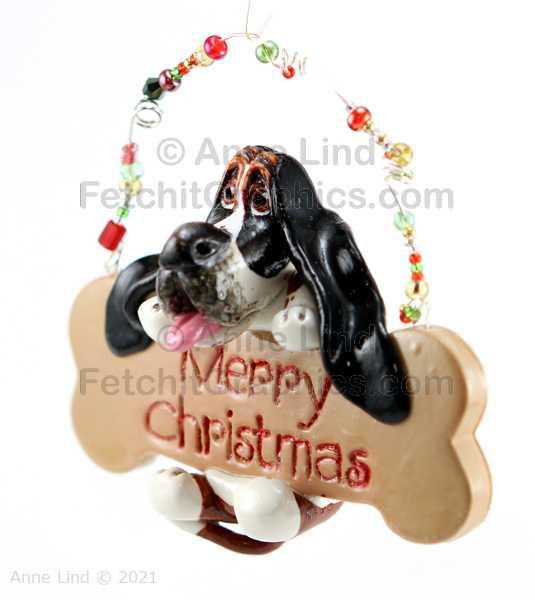 Merry Christmas basset hound ornament by Anne Lind