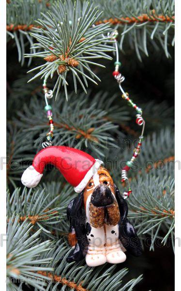 Santa Basset Christmas ornament on FetchitGraphics.com by Anne Lind