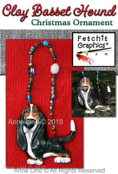 Clay basset hound Christmas ornament
